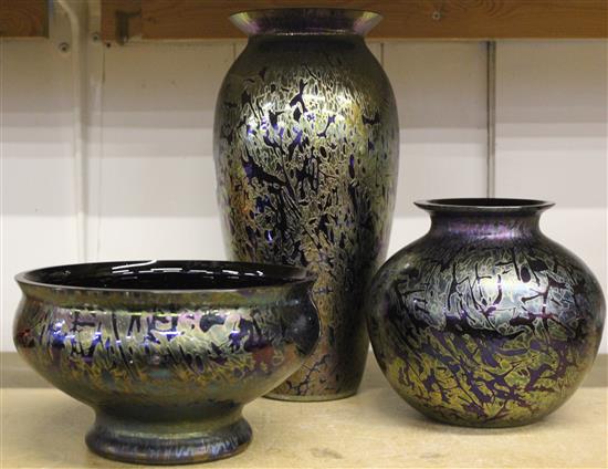 3 royal brierly irridescent cut glass vases